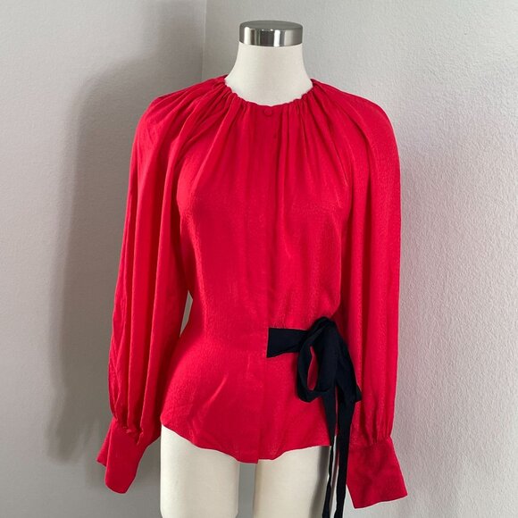 NEW Ted Baker London Womens Small Gathered Neck Tryniti Tie Front Blouse Shirt - Picture 2 of 13